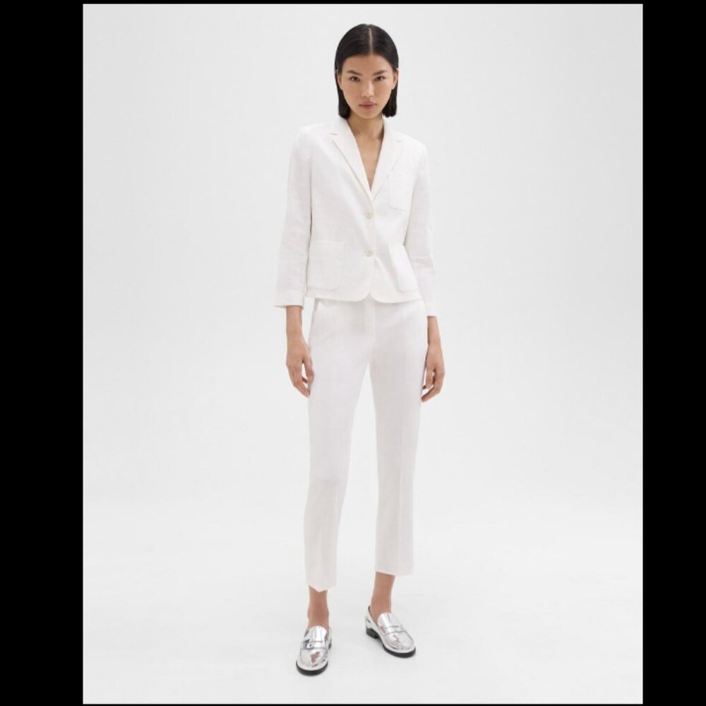 NEW Theory Linen Blend Suit-Cropped Blazer Pull-on Pants-White Sz 8 | SU-001